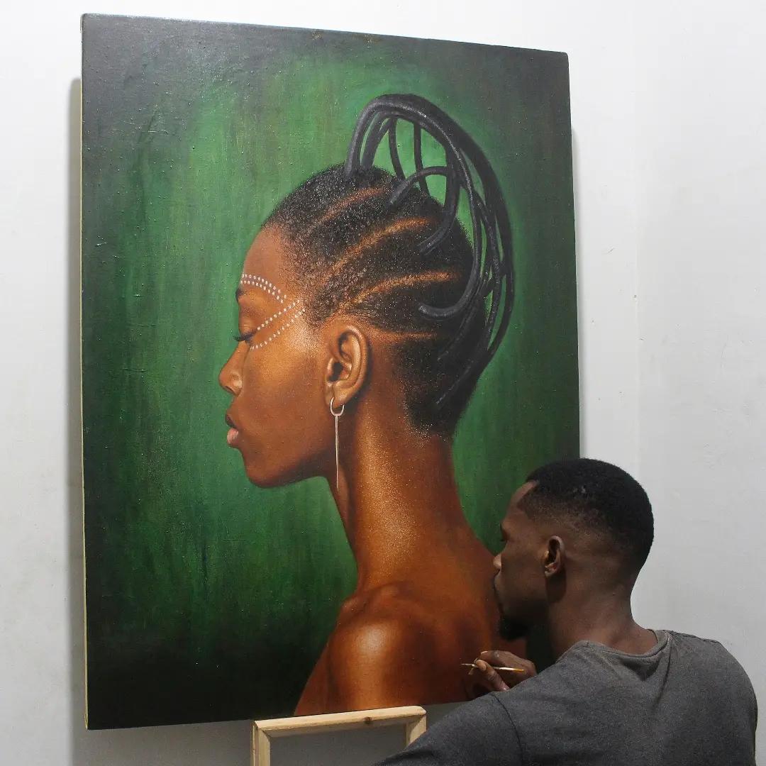 Oil portrait by Arinze Stephen Ekwuide — profile study